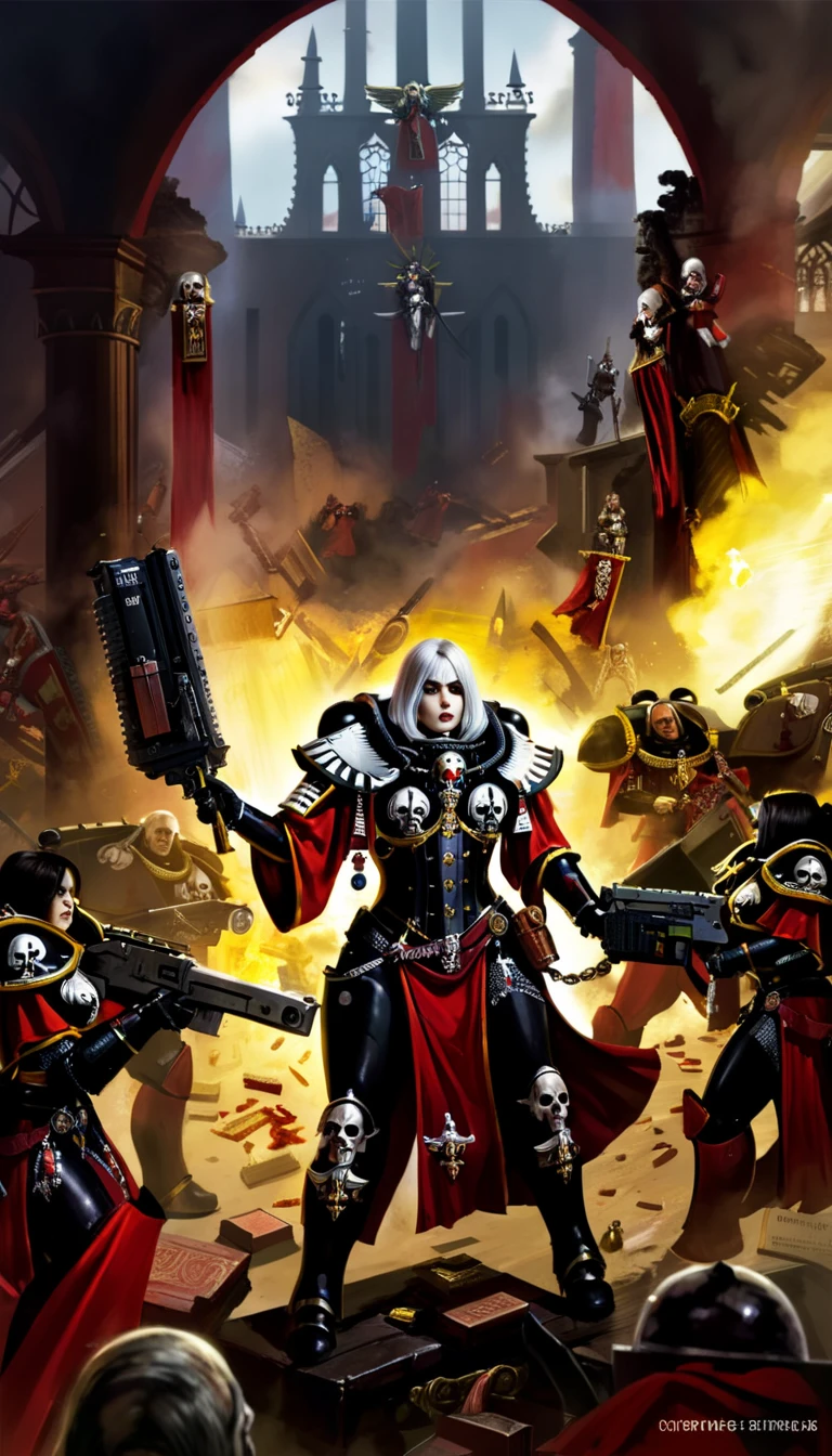 Adepta Sororitas, vivid, epic, cinematic scene, scenery, detailed background, masterpiece, best quality, high quality, absurdres <lora:adepta_sororitas_xl_v1:1>