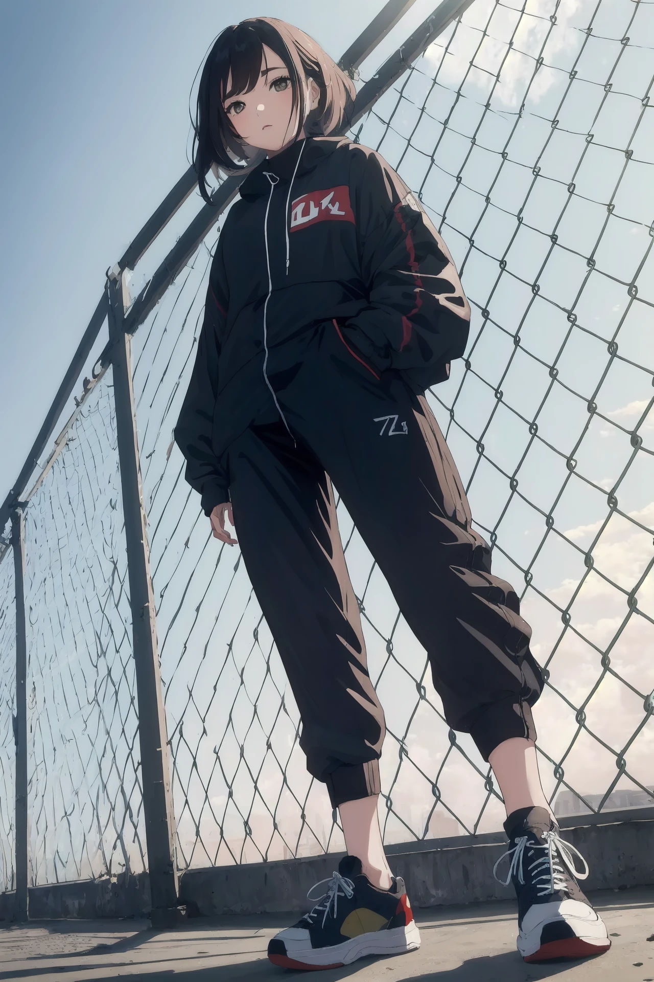 (best quality, masterpiece, highres),1girl,solo,hair over crotch,sneakers,clothes_down,sigma 70-200mm,
<lora:chain-link fence_v1.05:1>,chain-link fence,angle shot,