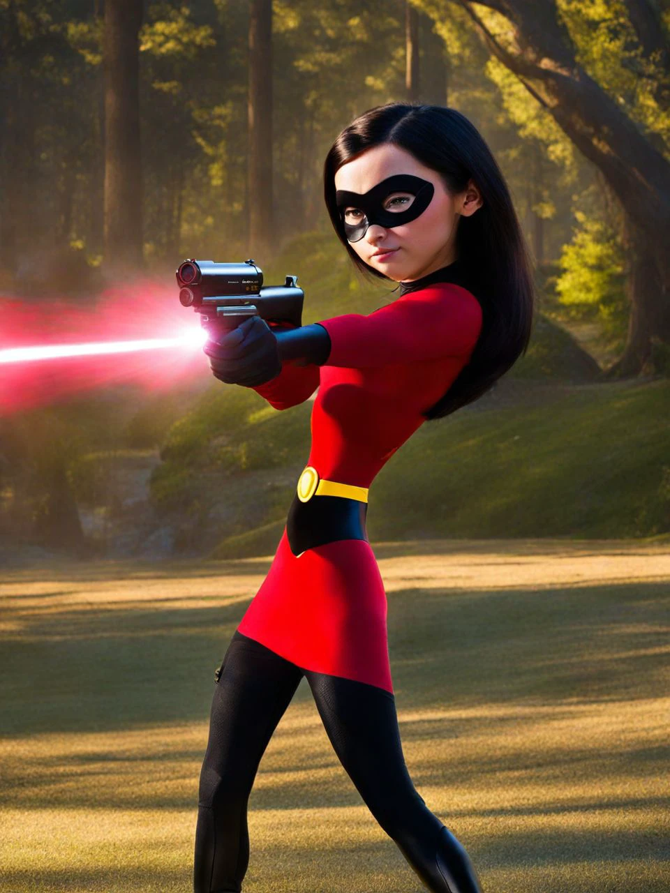 The girl from the incredibles shooting a laser gun DreamDisPix style <lora:SDXL-DreamDisPix-Lora-r32:0.8>