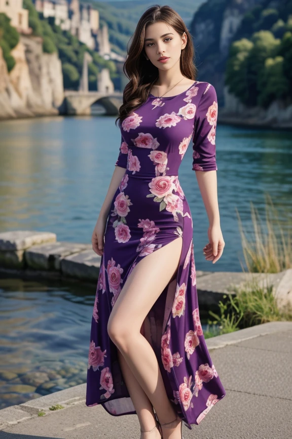 1woman, cute, beautiful, realistic, scenic view from Europe, full body shot
<lora:Floral_Print_Long_Dress_By_Stable_Yogi:1> purple floral print, long dress