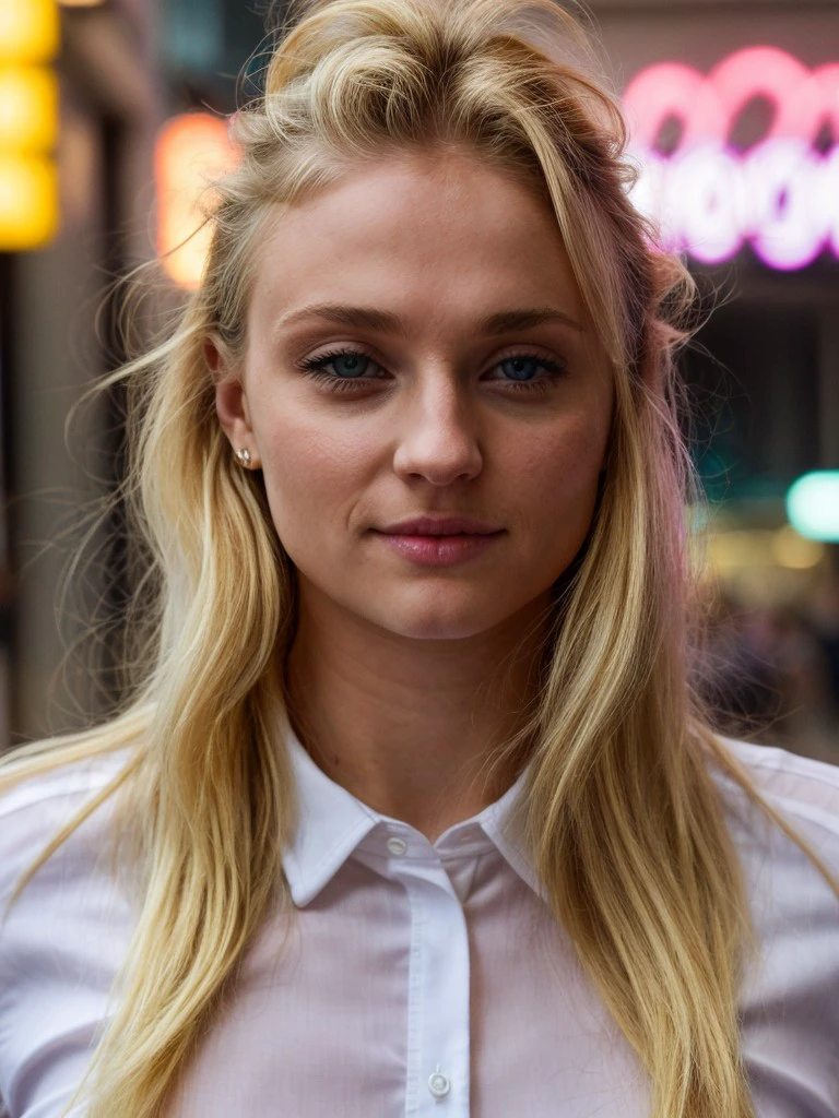 <lora:sptrn2-24:1> a photo of sptrn ,blonde hair, long wavy hair, wearing shirt ,close-up, masterpiece, city street, neon lights,extreme dof,bokeh <lora:add_detail:1> (add_detail:1.3)