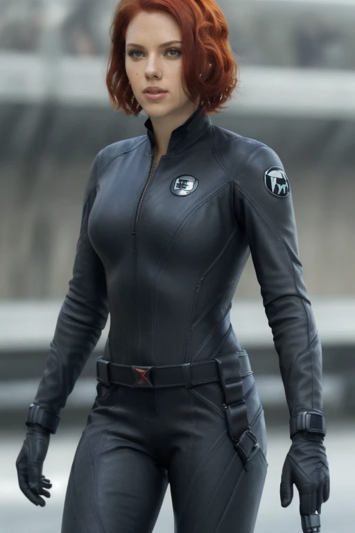 sc4rj0, face closeup, short red hair, black leather suit, looking at viewer <lora:sc4rj0:1>