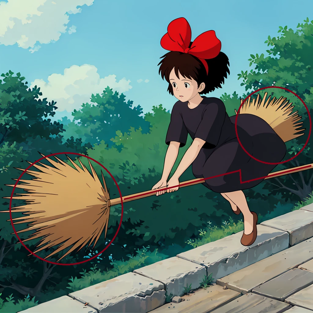 <lora:Kiki003:0.7>,
Kiki,1girl,short hair,brown hair,black eyes,hair bow,
hair bow,
black dress,
brown footwear,
holding,broom,riding,full body,