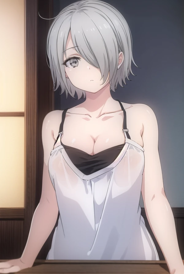chizurutachibana, <lora:chizuru tachibana s1-lora-nochekaiser:1>,
chizuru tachibana, short hair, ahoge, grey hair, (hair over one eye:1.5), (grey eyes:1.5),
BREAK lab coat, (white lab coat:1.5), camisole, (black camisole:1.5), collarbone, cleavage, shorts,
BREAK indoors, classroom,
BREAK looking at viewer, (cowboy shot:1.5),
BREAK <lyco:GoodHands-beta2:1>, (masterpiece:1.2), best quality, high resolution, unity 8k wallpaper, (illustration:0.8), (beautiful detailed eyes:1.6), extremely detailed face, perfect lighting, extremely detailed CG, (perfect hands, perfect anatomy),