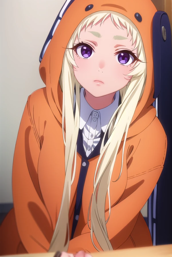 runayomozuki, <lora:runa yomozuki s2-lora-nochekaiser:1>,
runa yomozuki, long hair, blonde hair, (purple eyes:1.1),
BREAK shirt, white shirt, collared shirt, hood, cosplay, hood up, animal hood,
BREAK indoors, classroom,
BREAK looking at viewer, (cowboy shot:1.5),
BREAK <lyco:GoodHands-beta2:1>, (masterpiece:1.2), best quality, high resolution, unity 8k wallpaper, (illustration:0.8), (beautiful detailed eyes:1.6), extremely detailed face, perfect lighting, extremely detailed CG, (perfect hands, perfect anatomy),