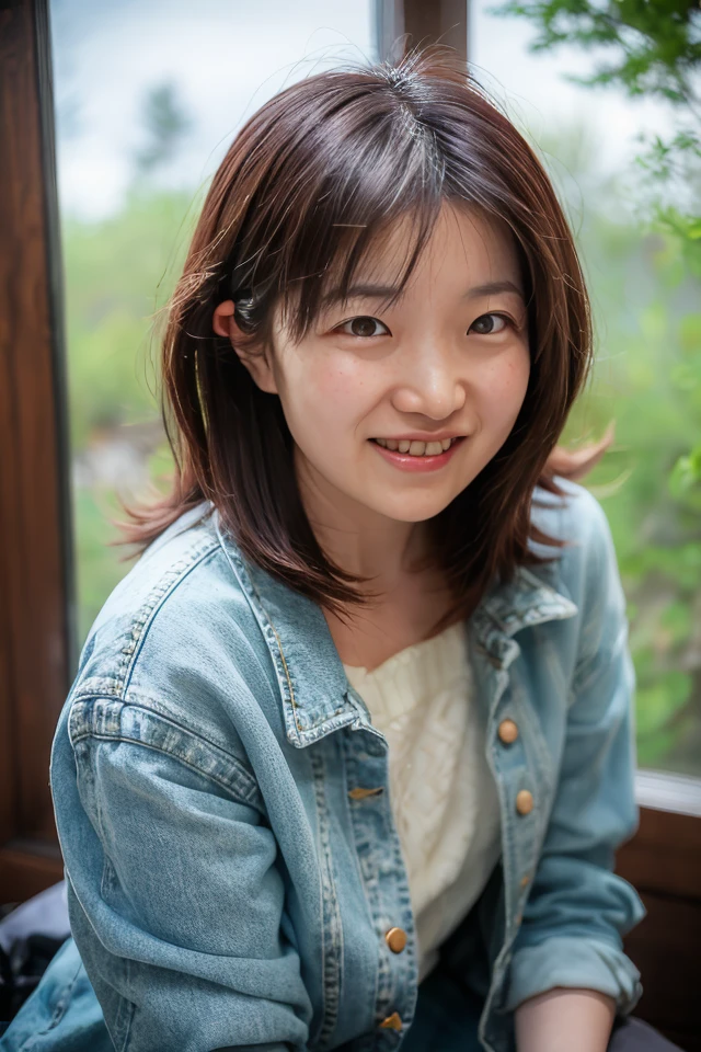 realistic photo of shiho, portrait,
<lora:shihoMegaPlusHD1:1> , "Spring day out outfit with a light denim jacket and skirt.", "A bashful expression, her eyes gently lowered or glancing sideways, a delicate blush coloring her cheeks. Her lips curve into a subtle, coy smile, portraying a mix of shyness and gentle amusement. Her overall demeanor is one of reserved joy and quiet grace, capturing the essence of a shy, tender moment.", (SIGMA 50 mm F/1.4), "Frosty windows with silhouettes of families sharing warmth and laughter inside.", "Wildflowers blooming beside a winding spring trail."