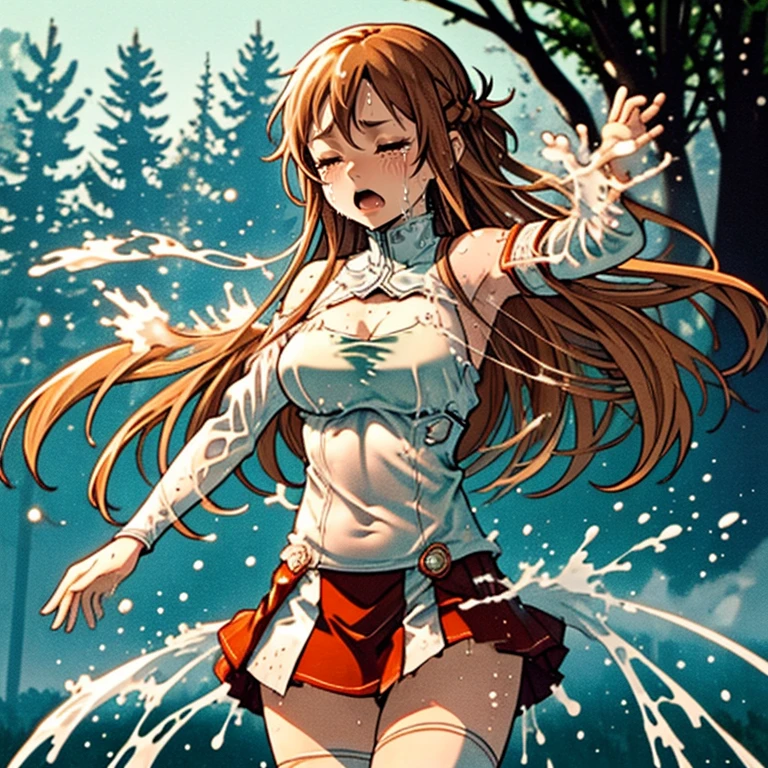 <lora:LCM_LoRA_Weights_SD15:1>,masterpiece,best quality,highly detailed,1girl,solo,scared,panicking,screaming,raised eyebrows,crying,tears,closed eyes,
<lora:asuna_(sao)_v1:0.7>,aaasuna,long hair,brown hair,braid,brown eyes,bare shoulders,armor,breastplate,white sleeves,detached sleeves,red skirt,pleated skirt,white thighhighs,
BREAK
<lora:dissolvingFluid:0.5>,(((fog, liquid, melting, dust cloud, steam, dissolving, torn clothes,melting clothes,white liquid on clothes, dripping, melting skirt, cleavage, side boob, navel, groin, bare stomach, bare thighs, forest,tree))),wet,wet clothes,splashing,upper body,