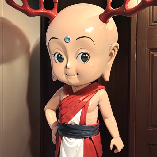 sentokun, <lora:sentokun_v1:0.9>
1boy,chibi, , monk,shaved head, big head, deer horns, pointy ears, robe,single bare shoulder,bare arms,
solo, solo focus, smile,