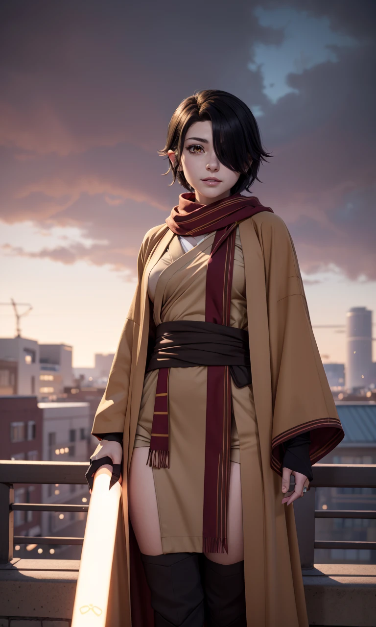 cinderfall2023, best quality, masterpiece, 1girl, anime style, brown jedi robes, scarf,