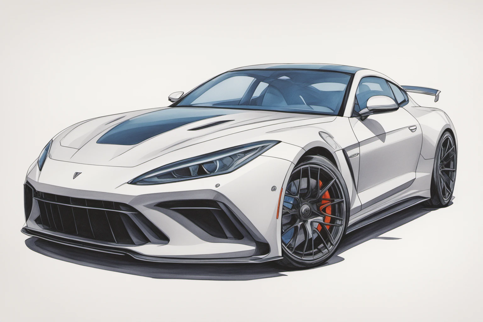 colored marker rendering of a sports car, concept art, sporty, fast, high performance, ((symmetric-design)), crisp lines, sketch, illustration, illustrative, marker drawing, expressive strokes, graphic, sharp, crisp, in-focus, uncropped, high-quality <lora:MercedesAGTGTCoupe:0.8>