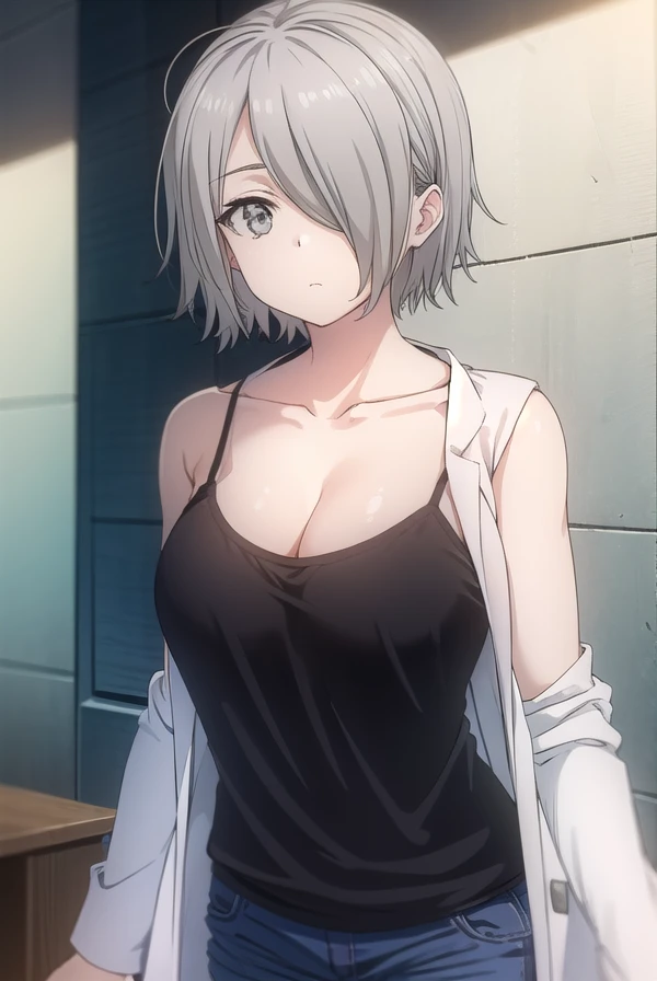 chizurutachibana, <lora:chizuru tachibana s1-lora-nochekaiser:1>,
chizuru tachibana, short hair, ahoge, grey hair, (hair over one eye:1.5), (grey eyes:1.5),
BREAK lab coat, (white lab coat:1.5), camisole, (black camisole:1.5), collarbone, cleavage, shorts,
BREAK indoors, classroom,
BREAK looking at viewer, (cowboy shot:1.5),
BREAK <lyco:GoodHands-beta2:1>, (masterpiece:1.2), best quality, high resolution, unity 8k wallpaper, (illustration:0.8), (beautiful detailed eyes:1.6), extremely detailed face, perfect lighting, extremely detailed CG, (perfect hands, perfect anatomy),