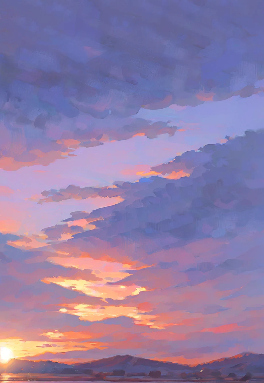 clouds, sky, no one, outdoor, landscape, cloudy sky, sunrise, reflection, outdoor, sun, vista, meadow, (illustration:1.0), masterpiece, best quality,  <lora:Speedpainta:0.78>