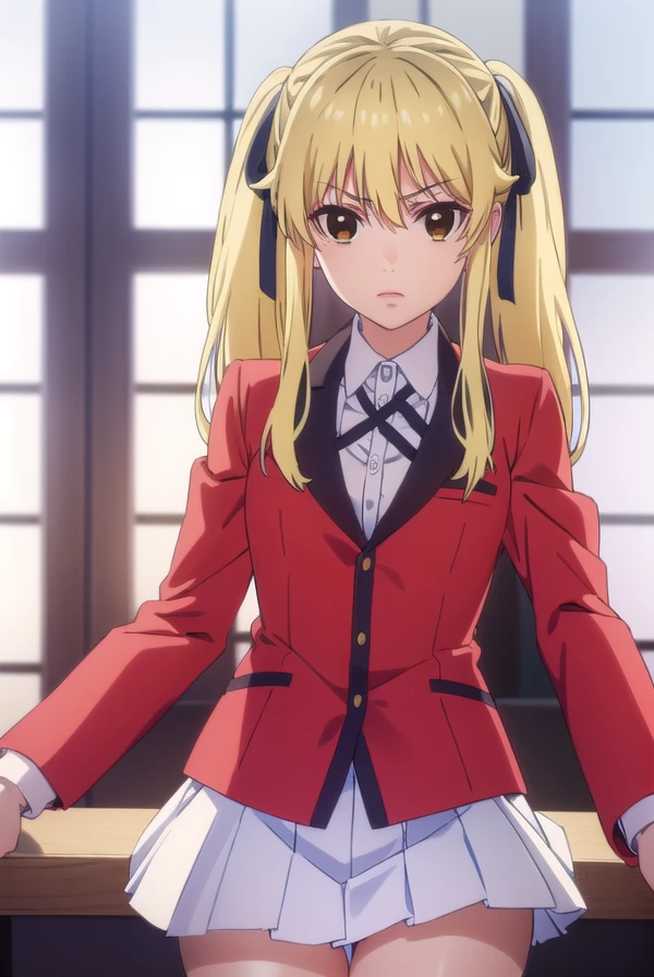 marysaotome, <lora:mary saotome s2-lora-nochekaiser:1>,
mary saotome, long hair, blonde hair, hair between eyes, twintails, (brown eyes:1.3), hair ribbon,
BREAK skirt, shirt, school uniform, jacket, white shirt, pleated skirt, collared shirt, black skirt, blazer, (red jacket:1.5),
BREAK indoors, classroom,
BREAK looking at viewer, (cowboy shot:1.5),
BREAK <lyco:GoodHands-beta2:1>, (masterpiece:1.2), best quality, high resolution, unity 8k wallpaper, (illustration:0.8), (beautiful detailed eyes:1.6), extremely detailed face, perfect lighting, extremely detailed CG, (perfect hands, perfect anatomy),