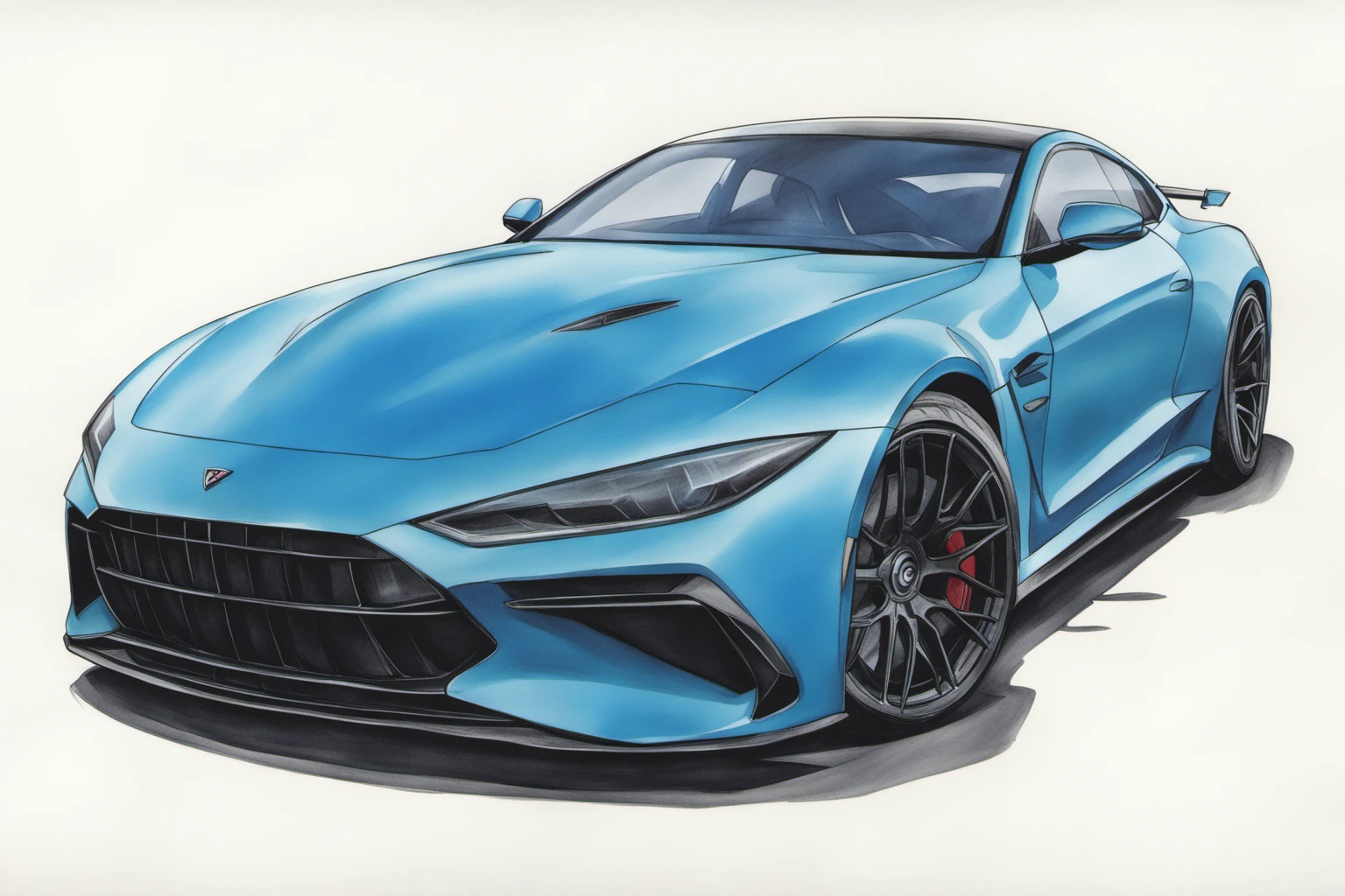 colored marker rendering of a sports car, concept art, sporty, fast, high performance, ((symmetric-design)), crisp lines, sketch, illustration, illustrative, marker drawing, expressive strokes, graphic, sharp, crisp, in-focus, uncropped, high-quality <lora:MercedesAGTGTCoupe:1>