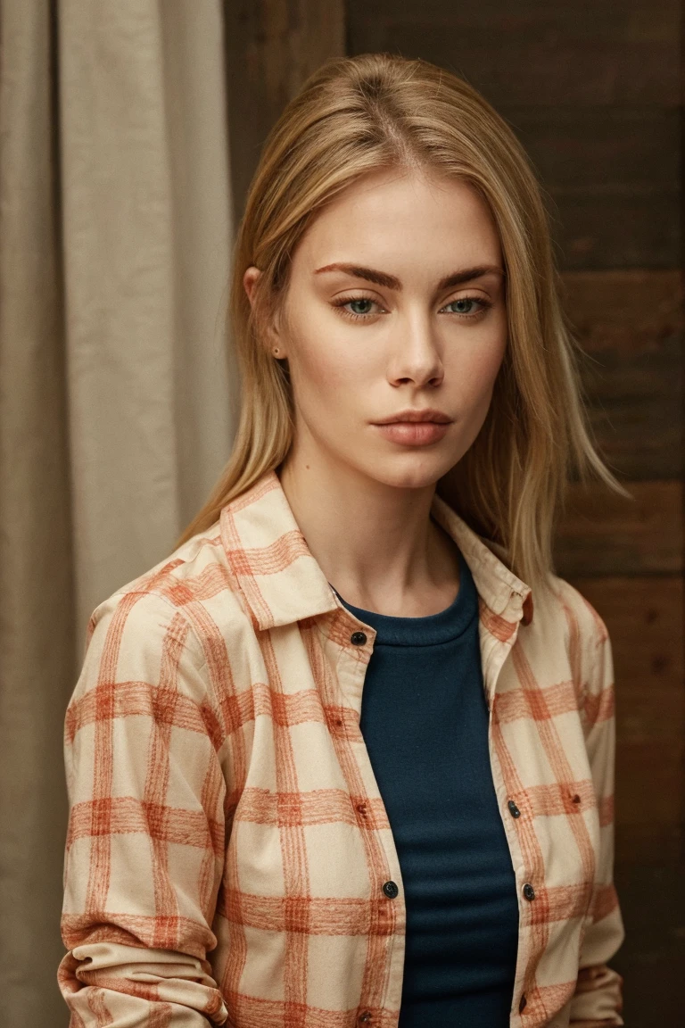 headshot, a woman in red checkered shirt, soft colors, masterpiece, high quality, (high detailed skin:1.1)
<lora:jennifer_holland_lora_v01:1> 87j3n