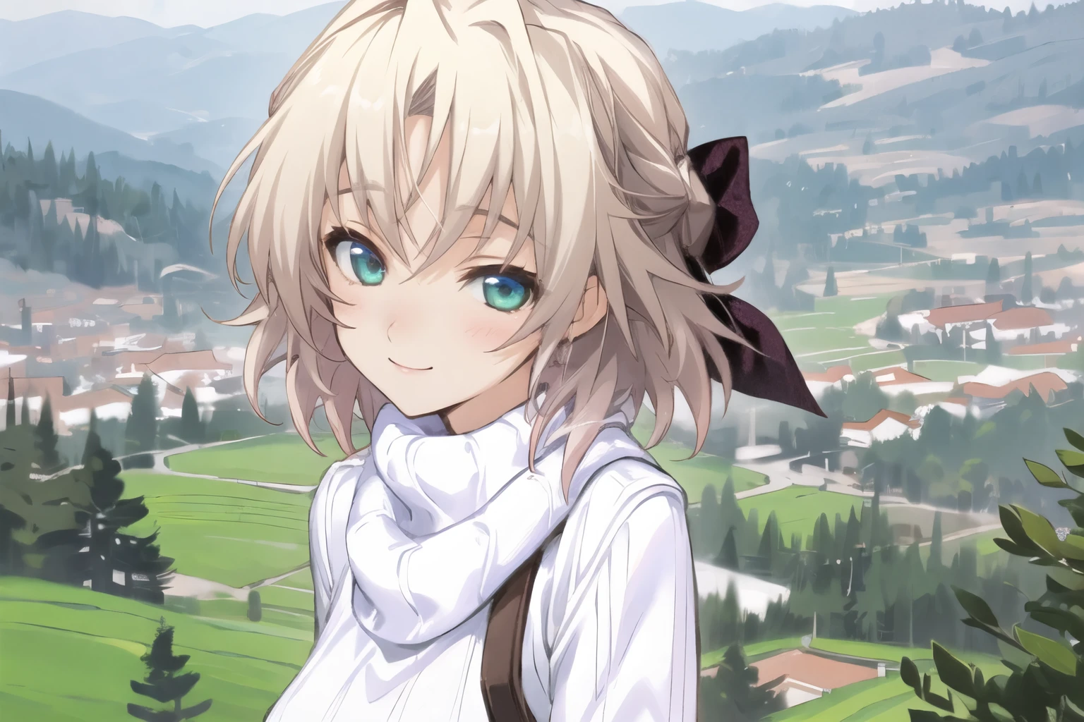 <lora:KagamigawaNoelleV1:0.8>kagamigawa noelle, kagamigawa noelle\(white sweater\), kagamigawa noelle\(hair bow\), 1girl, solo, smile,hiking, masterpiece, best quality,