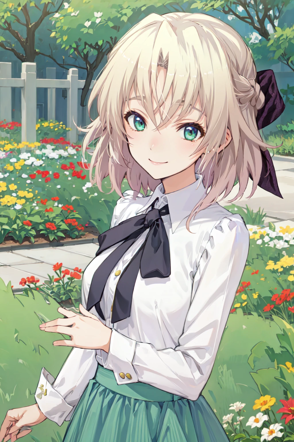 <lora:KagamigawaNoelleV1:0.9>kagamigawa noelle, kagamigawa noelle\(summer outfit\), kagamigawa noelle\(hair bow\), 1girl, solo, smile,masterpiece, best quality,garden,