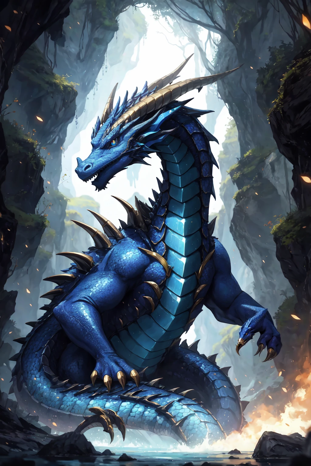 <lora:Dragons:0.5> Western Fantasy Dragon, No humans, blue,