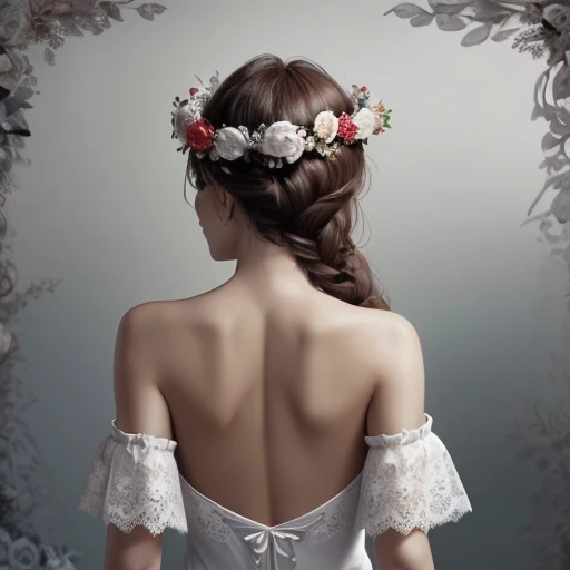 The best beauty.Wear a garland on your head,bare back. dress with lace.,<lora:ä½³äºº-000010:1>,absurdres,