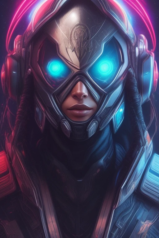beautiful detailed portrait, beautiful woman, long lush white hair, sci-fi warrior, high-tech purple outfit, (sci-fi helmet, eyes covered up:1.2), sharp angles, metal horns, menacing, best quality, extemely detailed, sci-fi, neon, glowing, colorful, <lora:detail_slider_v4:1.4> high-tech, cyberpunk, cosmos, space, technology, metallic, hrome