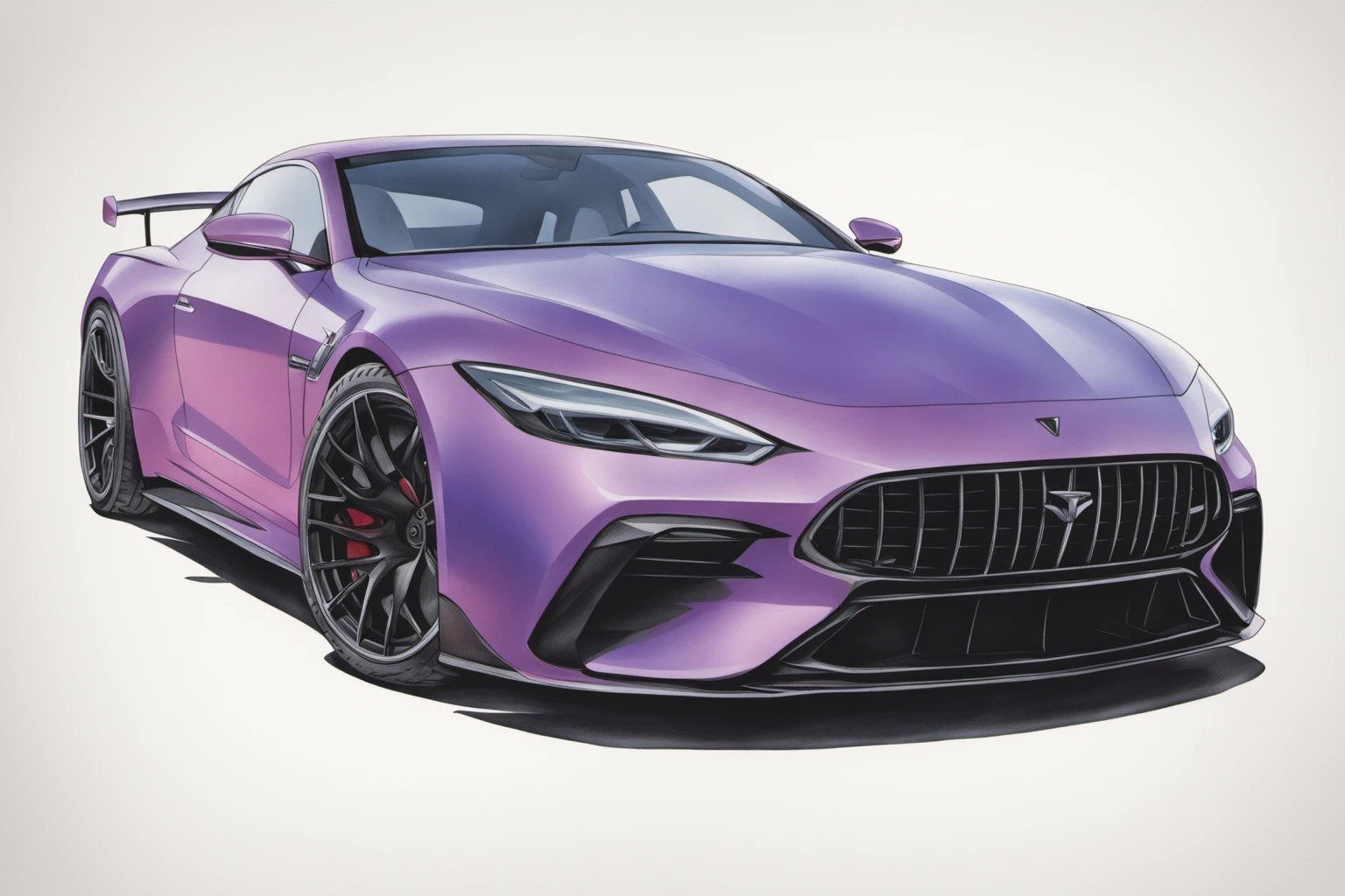 colored marker rendering of a sports car, concept art, sporty, fast, high performance, ((symmetric-design)), crisp lines, sketch, illustration, illustrative, marker drawing, expressive strokes, graphic, sharp, crisp, in-focus, uncropped, high-quality <lora:MercedesAGTGTCoupe:1>