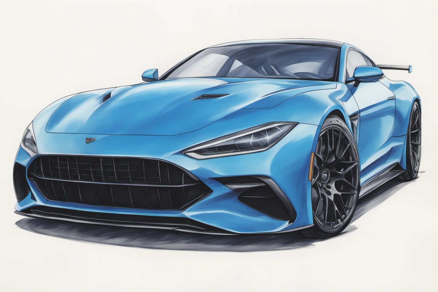 colored marker rendering of a sports car, concept art, sporty, fast, high performance, ((symmetric-design)), crisp lines, sketch, illustration, illustrative, marker drawing, expressive strokes, graphic, sharp, crisp, in-focus, uncropped, high-quality <lora:MercedesAGTGTCoupe:0.9>