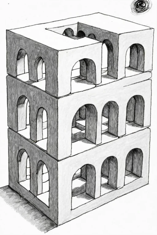 a black and white pencil drawing of a block with arches on top on a white background by Mark Kistler <lora:Mark_Kistler_Style_XL:1>