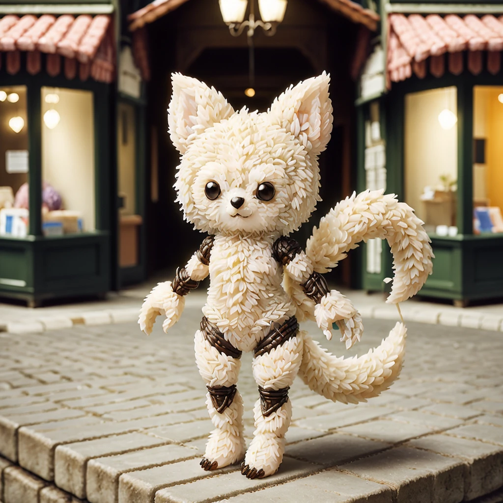styr<lora:styr6-sd1.5:0.9>small whimsical biomimetic retro asymmetrical existence, bipedal single-armed, padded appendages, long-tailed, iridescent skin, furry ears, , outdoor, street
