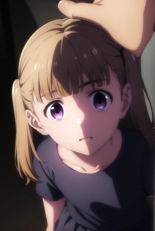 shiorikobayakawa, <lora:shiori kobayakawa s1-lora-nochekaiser:1>,
shiori kobayakawa, bangs, brown hair, twintails, (purple eyes:1.1), blunt bangs, empty eyes,
BREAK short sleeves, pants, black shirt, t-shirt,
BREAK outdoors,
BREAK looking at viewer,
BREAK <lyco:GoodHands-beta2:1>, (masterpiece:1.2), best quality, high resolution, unity 8k wallpaper, (illustration:0.8), (beautiful detailed eyes:1.6), extremely detailed face, perfect lighting, extremely detailed CG, (perfect hands, perfect anatomy),