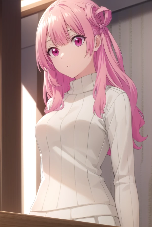 usagitsukishiro, <lora:usagi tsukishiro s1-lora-nochekaiser:1>,
usagi tsukishiro, long hair, pink hair, (pink eyes:1.5), hair bun,
BREAK skirt, sweater, turtleneck, white skirt, ribbed sweater,
BREAK indoors,
BREAK looking at viewer,
BREAK <lyco:GoodHands-beta2:1>, (masterpiece:1.2), best quality, high resolution, unity 8k wallpaper, (illustration:0.8), (beautiful detailed eyes:1.6), extremely detailed face, perfect lighting, extremely detailed CG, (perfect hands, perfect anatomy),