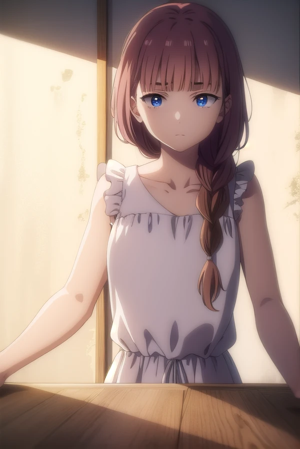 tokikohishigata, <lora:tokiko hishigata s1-lora-nochekaiser:1>,
tokiko hishigata, long hair, bangs, brown hair, blue eyes, braid, blunt bangs, single braid, hair over shoulder,
BREAK collarbone, sleeveless, dress, frilled dress, white dress,
BREAK outdoors,
BREAK looking at viewer,
BREAK <lyco:GoodHands-beta2:1>, (masterpiece:1.2), best quality, high resolution, unity 8k wallpaper, (illustration:0.8), (beautiful detailed eyes:1.6), extremely detailed face, perfect lighting, extremely detailed CG, (perfect hands, perfect anatomy),