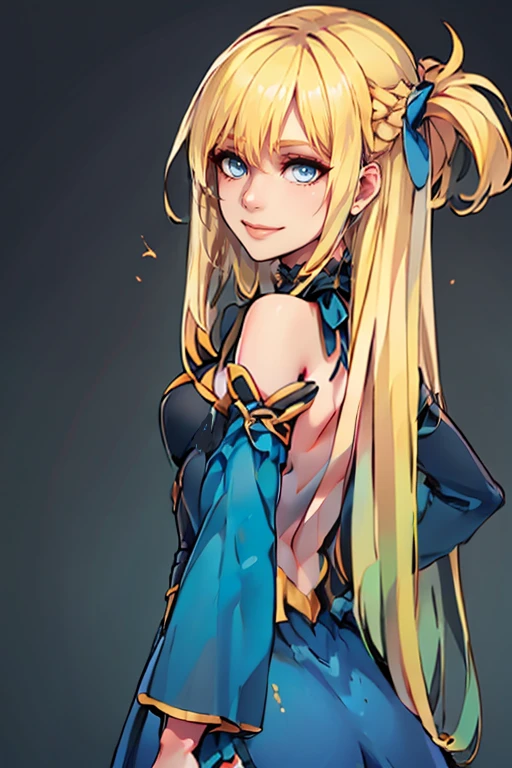 ((masterpiece,best quality)), absurdres,
<lora:Marina_Lucce_Maxetto_OC:0.8>, Marina_Lucce_Maxetto_OC, 1girl, solo, blonde, very long hair, french braid,
open back,
blue dress, blue big sleeve,