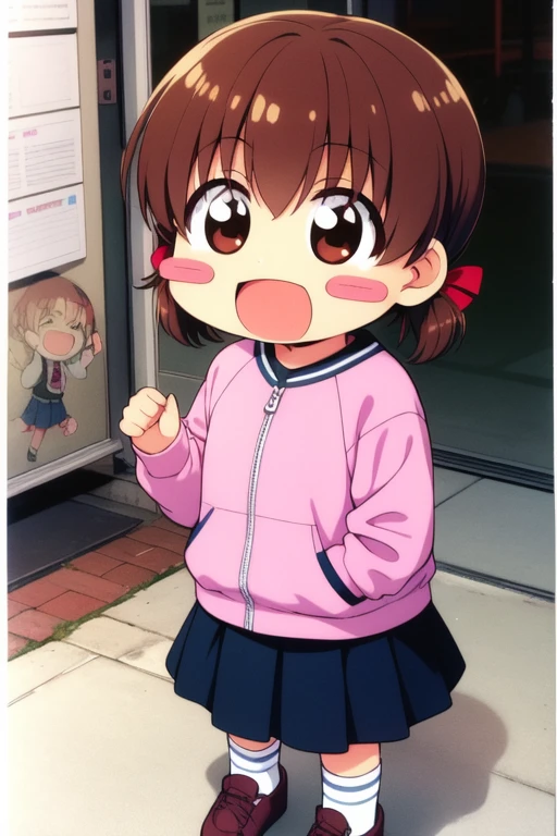 <lora:kasugamiyu:0.8> kasugamiyu, 1girl, short twintails, twintails, raglan sleeves, solo, socks, aki (girls und panzer), smile, blush stickers, open mouth, short hair, bag, skirt, long sleeves, jacket, :d
brown hair, chibi, child,
1girl, soro, masterpiece, high quality, very_high_resolution, large_filesize, full color,