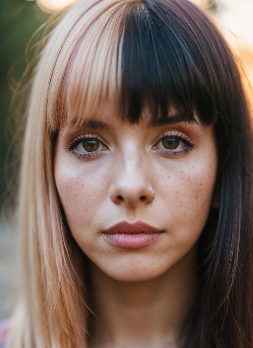 portrait of sks woman, (25yo), epic, forest, golden hour, hair with bangs, (photo, sunset, sony a7, 50 mm, matte skin, pores, colors, hyperdetailed, hyperrealistic), <lora:locon_melaniemartinez_v1_from_v1_64_32:1>