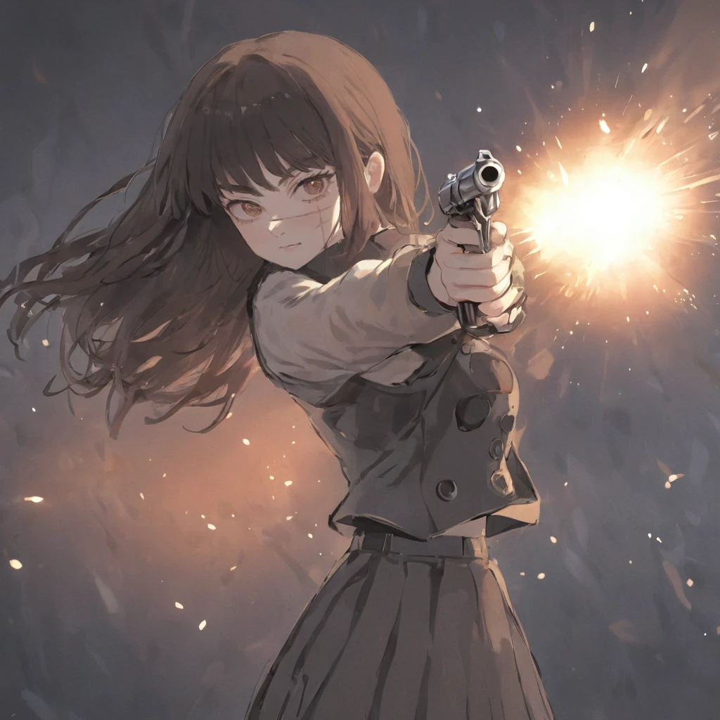 anime style, a young woman firing the gun, beautiful light, detailed<lora:yoru_xl-000042:1>