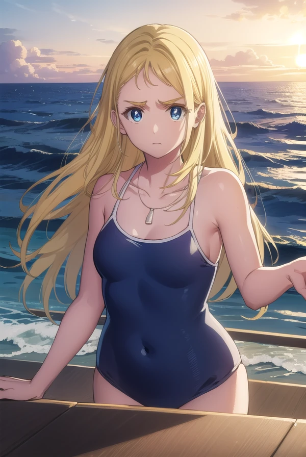 ushiokofune, <lora:ushio kofune s1-lora-nochekaiser:1>,
ushio kofune, long hair, blue eyes, blonde hair, very long hair, straight hair, (forehead:1.2), (small breasts:1.2),
BREAK jewelry, collarbone, swimsuit, necklace, one-piece swimsuit, school swimsuit, blue one-piece swimsuit, competition school swimsuit, shell necklace,
BREAK outdoors, beach,
BREAK looking at viewer,
BREAK <lyco:GoodHands-beta2:1>, (masterpiece:1.2), best quality, high resolution, unity 8k wallpaper, (illustration:0.8), (beautiful detailed eyes:1.6), extremely detailed face, perfect lighting, extremely detailed CG, (perfect hands, perfect anatomy),