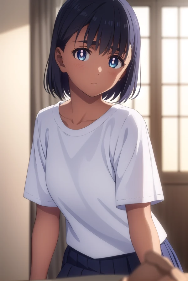 miokofune, <lora:mio kofune s1-lora-nochekaiser:1>,
mio kofune, short hair, blue eyes, black hair, dark skin, dark-skinned female, (bright pupils:1.5),
BREAK skirt, shirt, school uniform, white shirt, short sleeves, pleated skirt, serafuku, socks, blue skirt, white socks,
BREAK indoors, classroom,
BREAK looking at viewer,
BREAK <lyco:GoodHands-beta2:1>, (masterpiece:1.2), best quality, high resolution, unity 8k wallpaper, (illustration:0.8), (beautiful detailed eyes:1.6), extremely detailed face, perfect lighting, extremely detailed CG, (perfect hands, perfect anatomy),