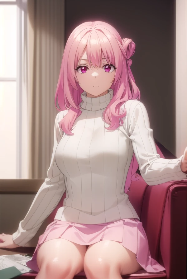 usagitsukishiro, <lora:usagi tsukishiro s1-lora-nochekaiser:1>,
usagi tsukishiro, long hair, pink hair, (pink eyes:1.5), hair bun,
BREAK skirt, sweater, turtleneck, white skirt, ribbed sweater,
BREAK indoors,
BREAK looking at viewer,
BREAK <lyco:GoodHands-beta2:1>, (masterpiece:1.2), best quality, high resolution, unity 8k wallpaper, (illustration:0.8), (beautiful detailed eyes:1.6), extremely detailed face, perfect lighting, extremely detailed CG, (perfect hands, perfect anatomy),