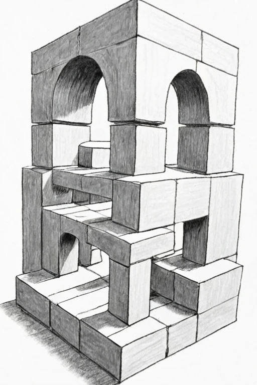 a black and white pencil drawing of a block with arches on top on a white background by Mark Kistler <lora:Mark_Kistler_Style_XL:1>