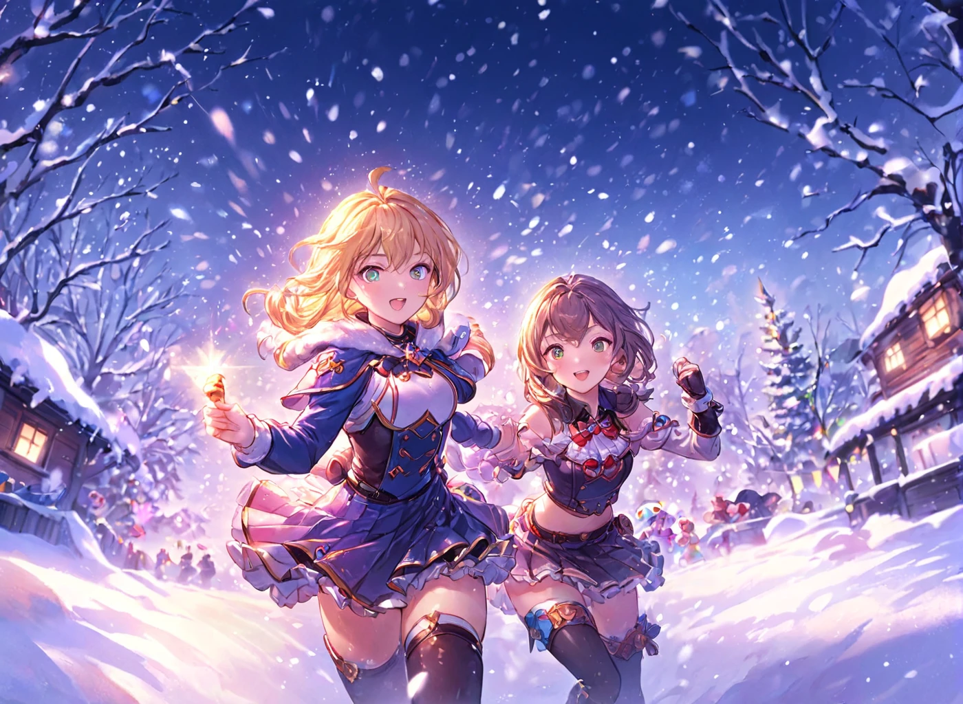 <lora:Granblue_Collection_XL_-_Illustration:1.15> pastel colors, hero party having fun in the snow, (masterpiece), best quality, highres, 4k, 8k, cinematic lighting, amazing quality, amazing shading, soft lighting, Illustration, official artwork, anime style, wallpaper, official art