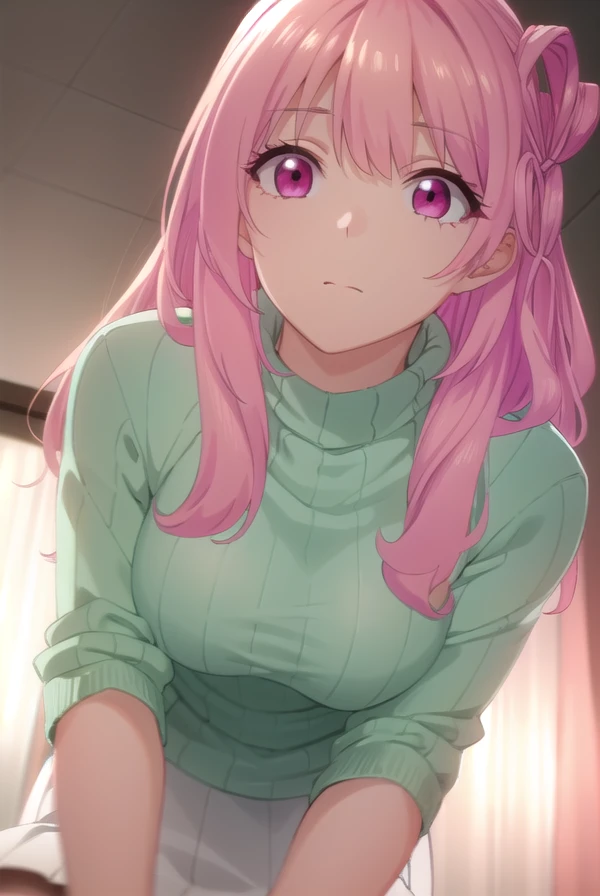 usagitsukishiro, <lora:usagi tsukishiro s1-lora-nochekaiser:1>,
usagi tsukishiro, long hair, pink hair, (pink eyes:1.5), hair bun,
BREAK skirt, sweater, turtleneck, white skirt, ribbed sweater,
BREAK indoors,
BREAK looking at viewer,
BREAK <lyco:GoodHands-beta2:1>, (masterpiece:1.2), best quality, high resolution, unity 8k wallpaper, (illustration:0.8), (beautiful detailed eyes:1.6), extremely detailed face, perfect lighting, extremely detailed CG, (perfect hands, perfect anatomy),
