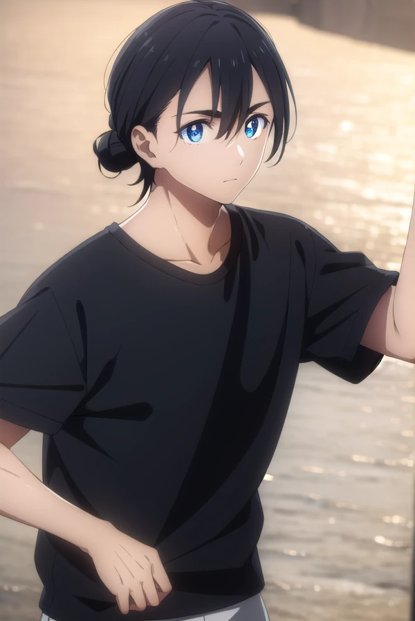 shinpeiajiro, <lora:shinpei ajiro s1-lora-nochekaiser:1>,
shinpei ajiro, black hair, hair between eyes, male focus, blue eyes,
BREAK short sleeves, pants, black shirt, t-shirt,
BREAK outdoors,
BREAK looking at viewer,
BREAK <lyco:GoodHands-beta2:1>, (masterpiece:1.2), best quality, high resolution, unity 8k wallpaper, (illustration:0.8), (beautiful detailed eyes:1.6), extremely detailed face, perfect lighting, extremely detailed CG, (perfect hands, perfect anatomy),