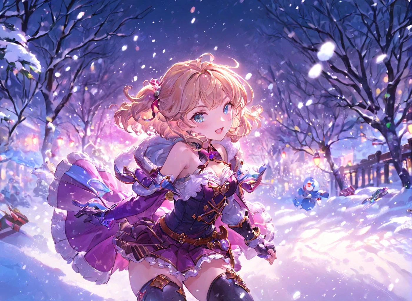 <lora:Granblue_Collection_XL_-_Illustration:1.15> pastel colors, hero party having fun in the snow, (masterpiece), best quality, highres, 4k, 8k, cinematic lighting, amazing quality, amazing shading, soft lighting, Illustration, official artwork, anime style, wallpaper, official art