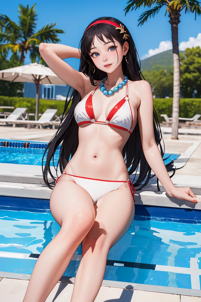 (masterpiece,  best quality:1.2),  AthenaKOF96 1girl,  bikini:1.5,  poolside,  lying on pool,  necklace,  start hairpin,  perfect face,  perfect picture,  detailed eyes,  sharp focus,  full body,<lora:EMS-250988-EMS:1.000000>