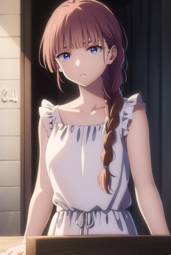 tokikohishigata, <lora:tokiko hishigata s1-lora-nochekaiser:1>,
tokiko hishigata, long hair, bangs, brown hair, blue eyes, braid, blunt bangs, single braid, hair over shoulder,
BREAK collarbone, sleeveless, dress, frilled dress, white dress,
BREAK outdoors,
BREAK looking at viewer,
BREAK <lyco:GoodHands-beta2:1>, (masterpiece:1.2), best quality, high resolution, unity 8k wallpaper, (illustration:0.8), (beautiful detailed eyes:1.6), extremely detailed face, perfect lighting, extremely detailed CG, (perfect hands, perfect anatomy),