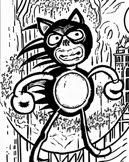 black and white ink drawing, portrait of sanic, with <lora:Gaz_Ink_Test:1> <lora:Sonic:1>