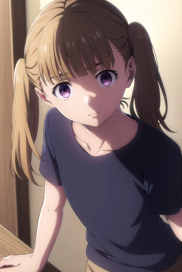 shiorikobayakawa, <lora:shiori kobayakawa s1-lora-nochekaiser:1>,
shiori kobayakawa, bangs, brown hair, twintails, (purple eyes:1.1), blunt bangs, empty eyes,
BREAK short sleeves, pants, black shirt, t-shirt,
BREAK outdoors,
BREAK looking at viewer,
BREAK <lyco:GoodHands-beta2:1>, (masterpiece:1.2), best quality, high resolution, unity 8k wallpaper, (illustration:0.8), (beautiful detailed eyes:1.6), extremely detailed face, perfect lighting, extremely detailed CG, (perfect hands, perfect anatomy),