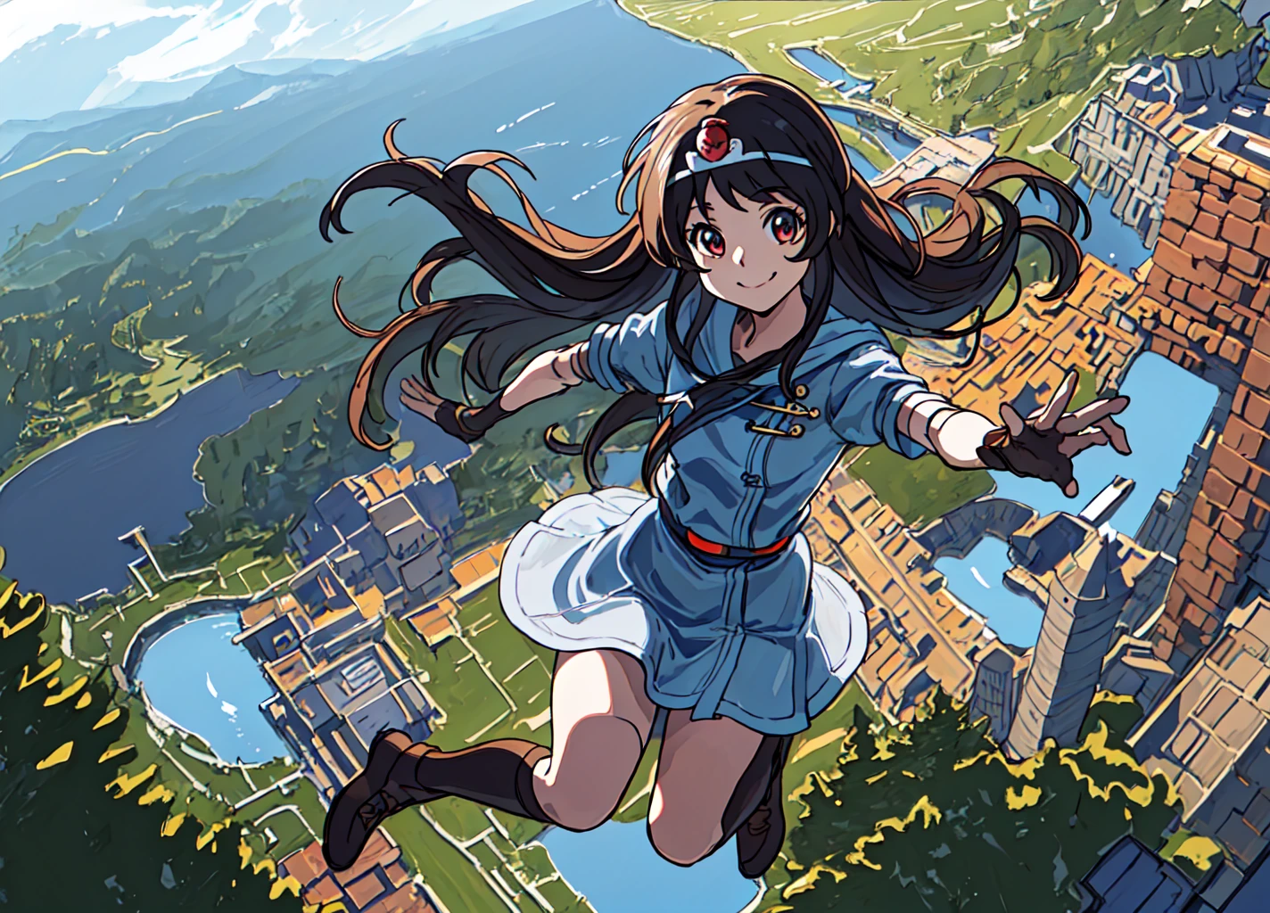 <lora:ki:0.8>,ki,masterpiece,best quality,super fine illustration,smile,jumping,interior of tower,