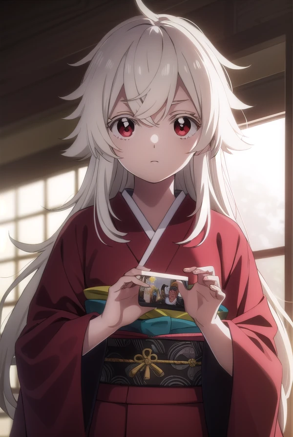 summertimehaine, <lora:summertime haine s1-lora-nochekaiser:1>,
haine, long hair, bangs, (red eyes:1.3), white hair,
BREAK japanese clothes, kimono, red kimono,
BREAK indoors,
BREAK looking at viewer,
BREAK <lyco:GoodHands-beta2:1>, (masterpiece:1.2), best quality, high resolution, unity 8k wallpaper, (illustration:0.8), (beautiful detailed eyes:1.6), extremely detailed face, perfect lighting, extremely detailed CG, (perfect hands, perfect anatomy),
