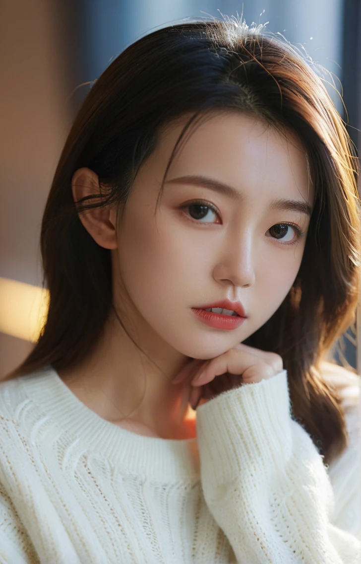cinematic photo of (masterpiece,best quality,ultra high res:1.1),exquisite face,skin texture,face_focus,(photo-realistic:1.1),
1girl,20yo,looking at viewer,side_light,
<lora:EasyFix>,(overfit style:1.3),<lora:fengmumu_XL_0_:1>,fengmumu,(character portrait:1.2),office lady,white_sweater,, 35mm photograph, film, bokeh, professional, 4k, highly detailed